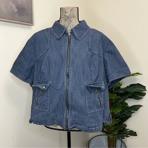 Ashley stewart Denim Short Sleeve Zip Front top - Blue